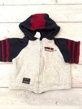 Boys 24m Zip Up Hoodie Jacket Sweatshirt Car Print Speedway Gray Blue Red
